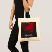 Aangepast monogram rode roze  foto zwart tote bag (Voorkant (product))