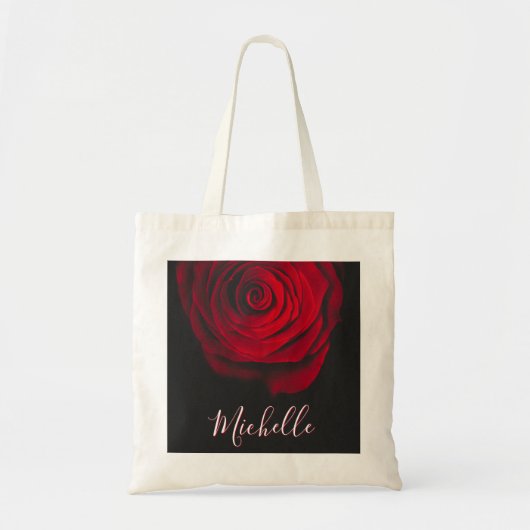 Aangepast monogram rode roze  foto zwart tote bag (Voorkant)