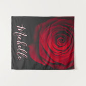 Aangepast monogram rode roze  foto zwart wandkleed (Voorkant (horizontaal))