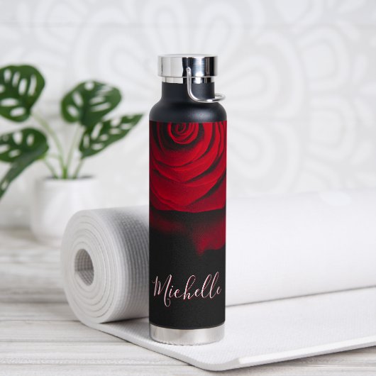 Aangepast monogram rode roze foto zwart waterfles (Yoga)