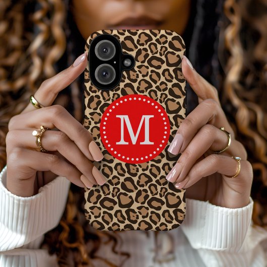 Aangepast monogram rood en luipaard afdrukken Case-Mate iPhone case