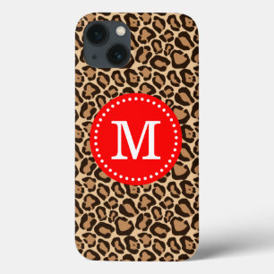 Aangepast monogram rood en luipaard afdrukken iPhone 13 hoesje