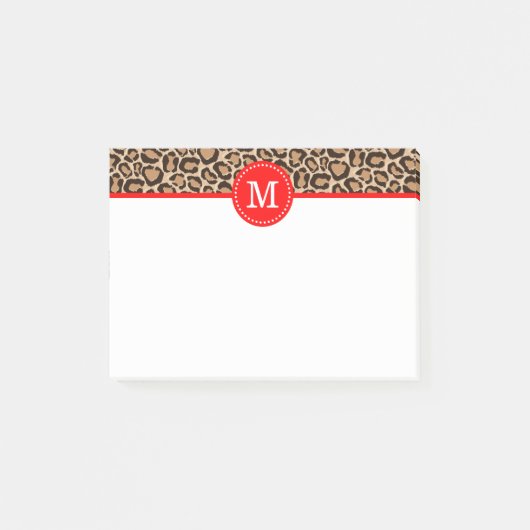Aangepast monogram rood en luipaard afdrukken post-it® notes (Voorkant)