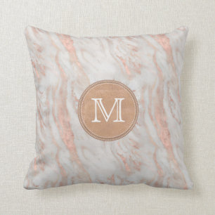 Aangepast monogram roos Gold Marble Kussen