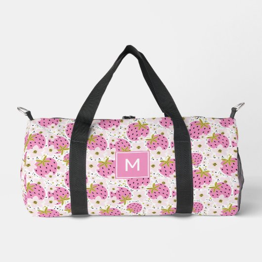 Aangepast monogram roze aardbeien patroon plunjezak (Voorkant)