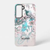 Aangepast monogram roze blauwe vogel en Floral Pat Samsung Galaxy Hoesje (Achterkant)
