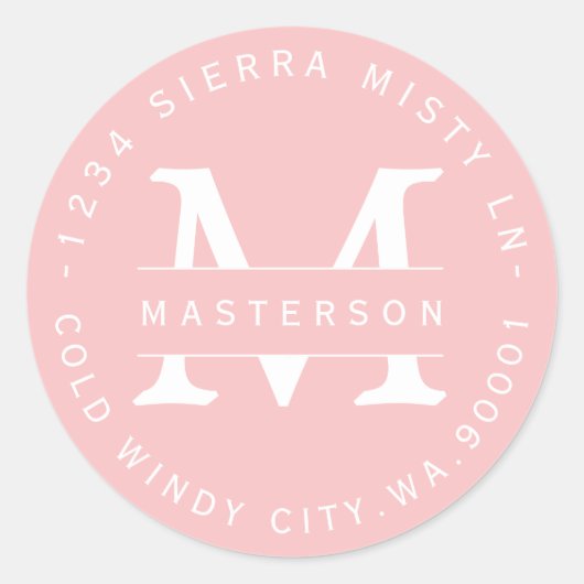 Aangepast Monogram Roze Circulair Retouradres Labe Ronde Sticker (Voorkant)