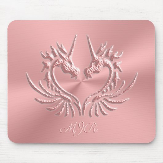 Aangepast monogram, roze dragohart muismat (Voorkant)