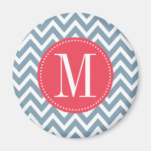 Aangepast monogram roze en blauw Chevron Magneet