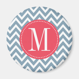 Aangepast monogram roze en blauw Chevron Magneet