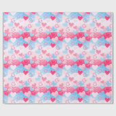 Aangepast monogram roze en blauw hart Modern Elega Cadeaupapier (Vlak)