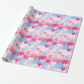 Aangepast monogram roze en blauw hart Modern Elega Cadeaupapier (Uitgerold)