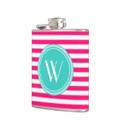 Aangepast monogram roze en Blauwgroen gestreept Heupfles (Links)