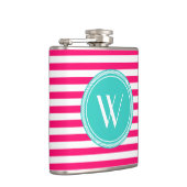 Aangepast monogram roze en Blauwgroen gestreept Heupfles (Rechts)