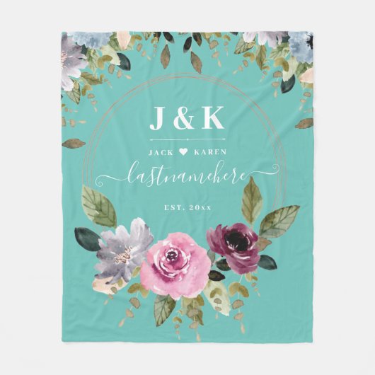 Aangepast monogram roze en Bourgogne Blush Fleece Deken (Voorkant)