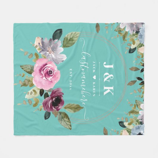 Aangepast monogram roze en Bourgogne Blush Fleece Deken (Voorkant (Horizontaal))