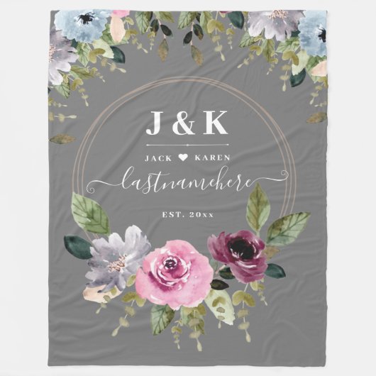 Aangepast monogram roze en Bourgogne Blush Fleece Deken (Voorkant)