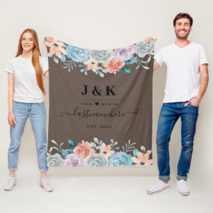 Aangepast monogram roze en Bourgogne Blush Fleece Deken