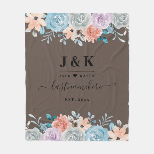 Aangepast monogram roze en Bourgogne Blush Fleece Deken (Voorkant)