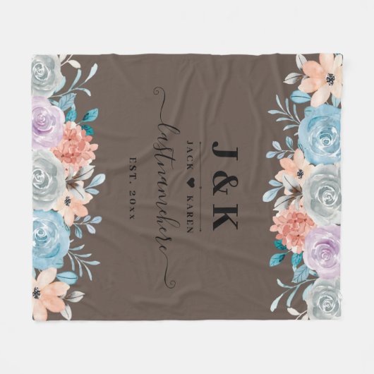 Aangepast monogram roze en Bourgogne Blush Fleece Deken (Voorkant (Horizontaal))