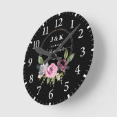 Aangepast monogram roze en Bourgogne Blush Ronde Klok (Hoek)