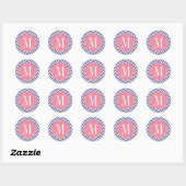 Aangepast monogram roze en lavender Chevron Ronde Sticker (Vel)