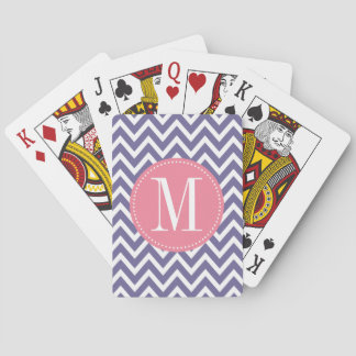 Aangepast monogram roze en lavender Chevron Speelkaarten
