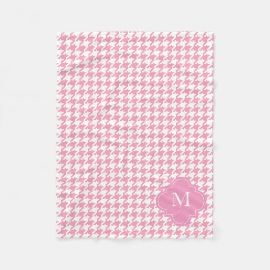 Aangepast monogram roze en wit houndstooth Patroon Fleece Deken (Voorkant)