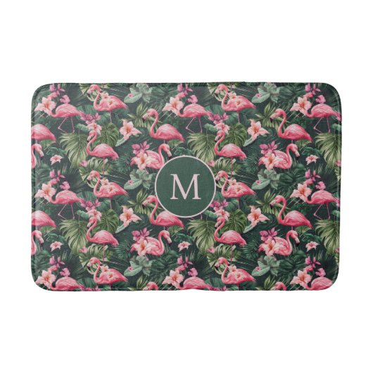 Aangepast Monogram Roze Flamingo's Tropisch Patroo Badmat (Voorkant)