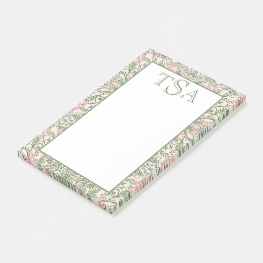 Aangepast Monogram Roze & Groen Bloempatroon Post-it® Notes (Schuin)