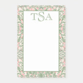 Aangepast Monogram Roze & Groen Bloempatroon Post-it® Notes (Voorkant)