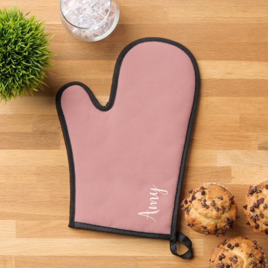 Aangepast monogram, roze met scripttypografie ovenwant (Top down)