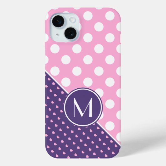 Aangepast monogram, roze, Paarse en witte stippen Case-Mate iPhone Case (Achterkant)