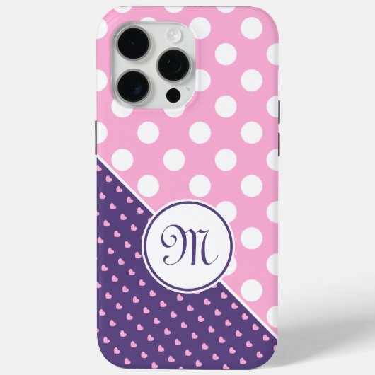 Aangepast monogram, roze, Paarse en witte stippen Case-Mate iPhone Case (Achterkant)