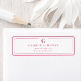 Aangepast Monogram Roze Rand Adreslabel Etiket