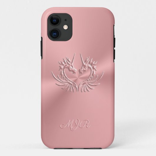 Aangepast monogram, Roze, Scaly Dragon Heart Case-Mate iPhone Case (Achterkant)