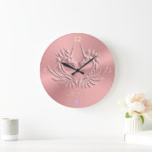 Aangepast monogram, Roze, Scaly Dragon Heart Grote Klok (Huis)