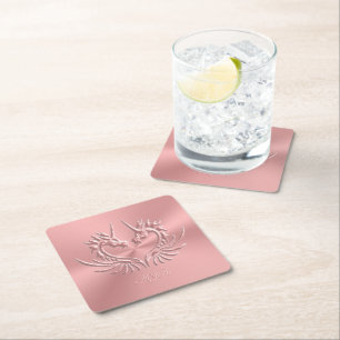 Aangepast monogram, Roze, Scaly Dragon Heart Kartonnen Onderzetters