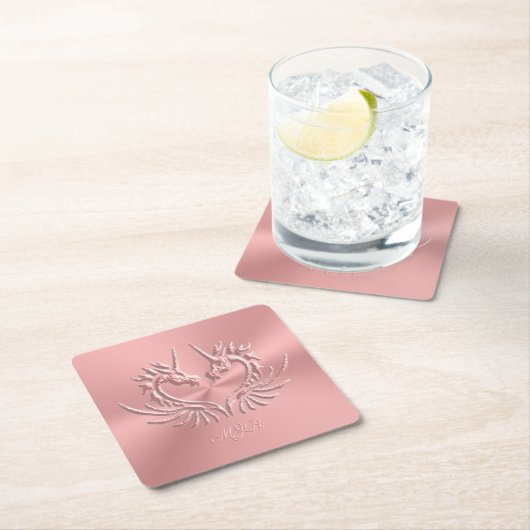 Aangepast monogram, Roze, Scaly Dragon Heart Kartonnen Onderzetters (Insitu)