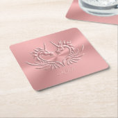 Aangepast monogram, Roze, Scaly Dragon Heart Kartonnen Onderzetters (Schuin)