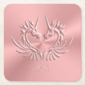 Aangepast monogram, Roze, Scaly Dragon Heart Kartonnen Onderzetters (Voorkant)