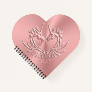 Aangepast monogram, Roze, Scaly Dragon Heart Notitieboek