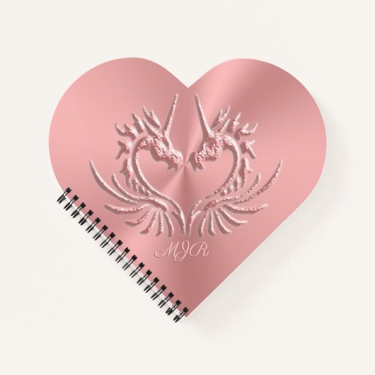 Aangepast monogram, Roze, Scaly Dragon Heart Notitieboek (Voorkant)