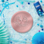 Aangepast monogram, Roze, Scaly Dragon Heart Papieren Bordje (Feest)