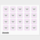 Aangepast monogram roze strepen op wit vierkante sticker (Vel)