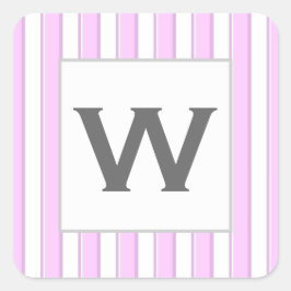 Aangepast monogram roze strepen op wit vierkante sticker