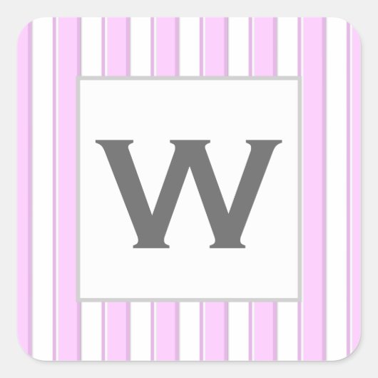 Aangepast monogram roze strepen op wit vierkante sticker (Voorkant)