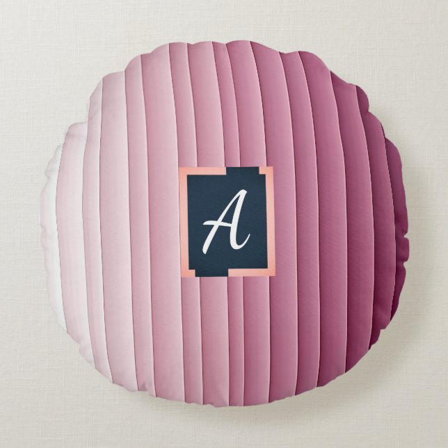 Aangepast monogram roze verloop verticaal  rond kussen (Voorkant)