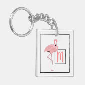 Aangepast monogram Schattige roze flamingo Waterco Sleutelhanger (Voorkant Links)