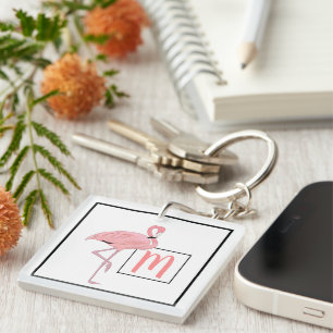 Aangepast monogram Schattige roze flamingo Waterco Sleutelhanger